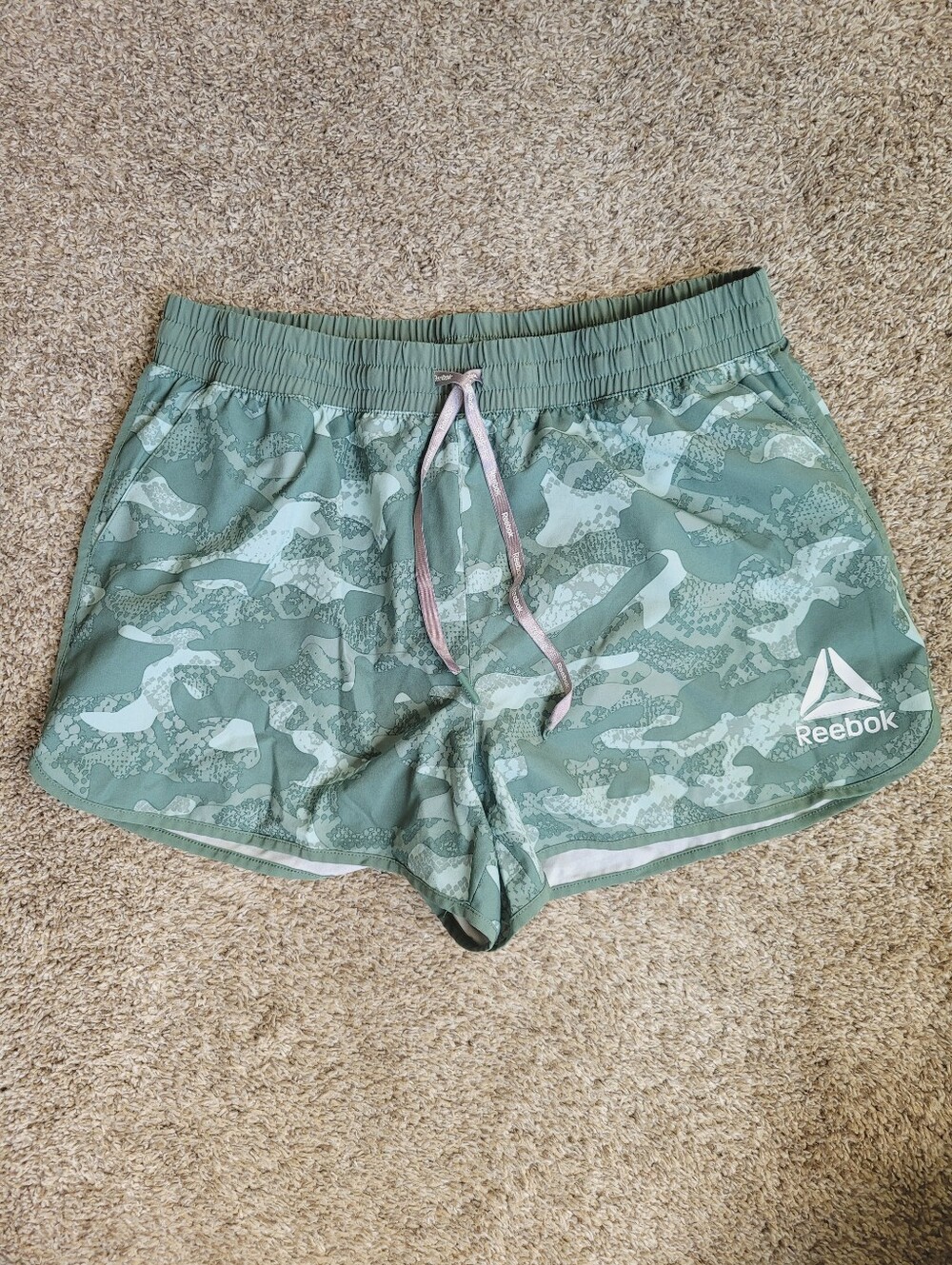 Reebok Women's Sage Green Camo Athletic Shorts